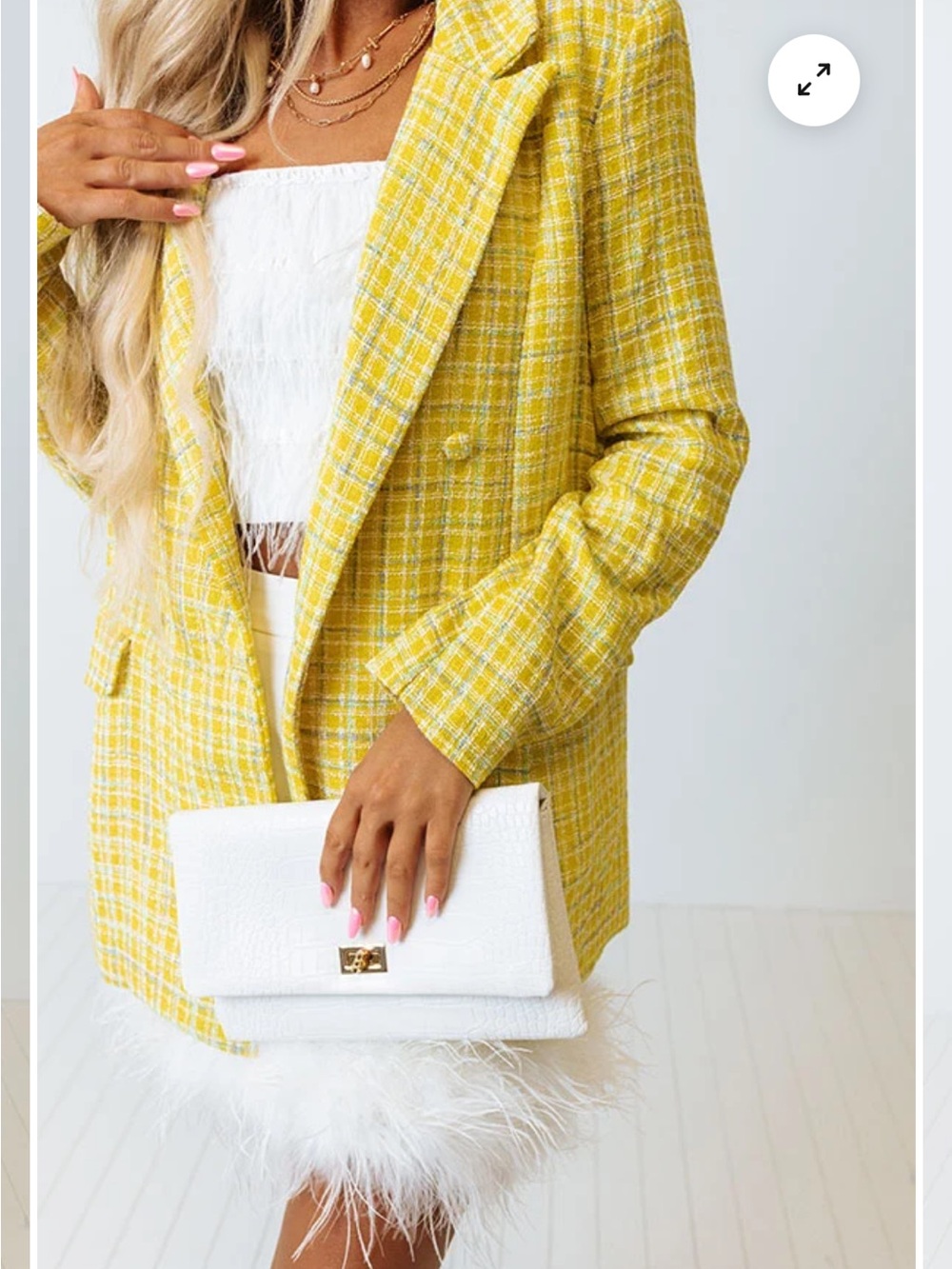 Fate Yellow Plaid Tweed Blazer
